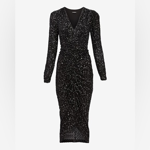 Sequin V-Neck Puff Shoulder Ruched
Midi Sheath Dress - Picture 6 of 6